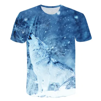 Móda Chlapci Topy Wolf 3D Tlač T-Shirt Pohode Vtipné Tričko Krátky Rukáv Topy Tričko Dievča Zviera Tlače T-shirt deti 3-15Y