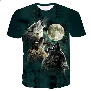 Móda Chlapci Topy Wolf 3D Tlač T-Shirt Pohode Vtipné Tričko Krátky Rukáv Topy Tričko Dievča Zviera Tlače T-shirt deti 3-15Y