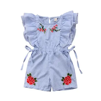 Móda Deti Baby Girl Kvet Prúžok Prehrabať Romper Jumpsuit Oblečenie Oblečenie