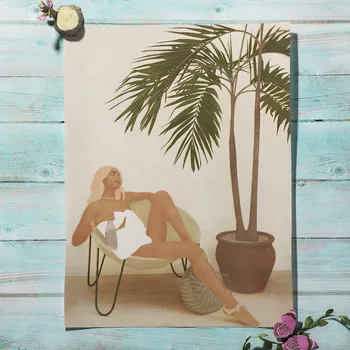 Móda Elegantné Dievča Palmového Lístia Minimalistický Abstraktné Nordic Plagát Na Stenu Art Print Plátno Na Maľovanie Interiéru Obrázky Pre Obývacia Izba
