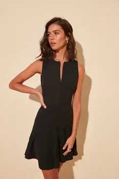 Móda elegantné lístkového rukávom čierne ženy sexy vysoký pás bežné office lady mini šaty s čipkou lete sladké cute štíhla strany dovolenku