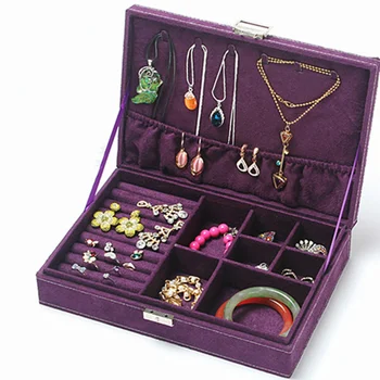 Móda Flanelové Veľké Námestie Šperky Úložný Box Woode Úložný Box Pre Dievčatá,Náhrdelník Krúžky Pod make-up Organizátor,boite a bijoux