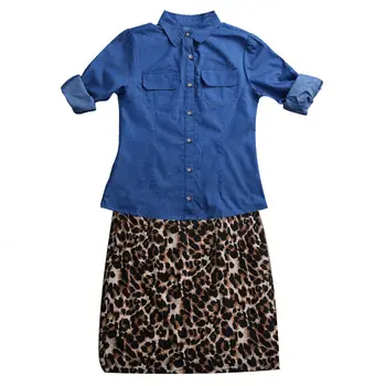 Móda Jeseň Rodiny Zodpovedajúce Matka Dieťa Denim tričko Oblečenie+Tutu Sukne, Šaty, Oblečenie Nastaviť Leopard Pattery sukne streetwear