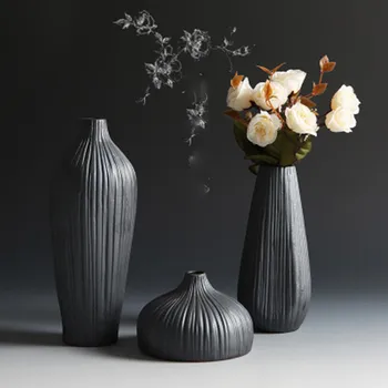 Móda Klasické Čierne Keramické Vázy Retro Váza Kontajner Jednoduché Európskeho Stredomoria Gradient Ručné Keramická Váza