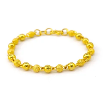 Móda kórejský 18K Zlata Korálky Náramok pre Ženy Jednoduché Žlté Zlato Pevné Korálky, Náramky, Jemné Šperky pre Dievča Narodeninám
