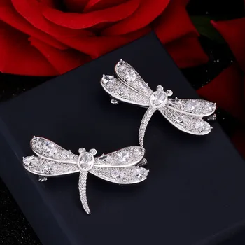 Móda Malé Roztomilé Elegantné Dragonfly Brošňa Pre Ženy, Vysoko Kvalitné Kovové Šumivé AAA Cubic Zirconia Hmyzu Preklopke Kolíky Šperky