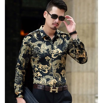 Móda mužov luxusné značky hodváb tričko kvalitný čínsky štýl drak vzor velúrové smoking tričko mužov