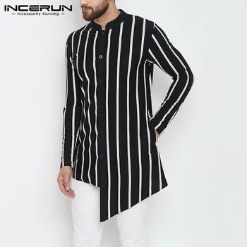 Móda Mužov Nepravidelný Tričko Long Sleeve Stand Golier Streetwear Bežné Elegantné Indickej Kurtas 2021 Mens Moslimských Kaftan Camisa INCERUN