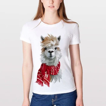 Móda Nadrozmerné Tee Tričko Femme Kawaii Alpaky Biele tričko Animal Print Zábavné Tričká Ženy Harajuku Oblečenie pre Ženy