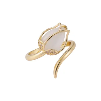 Móda Opal Tulipán Kvety Otvoriť Krúžok Cool Fashion Menšiny Dizajn Krúžok kórejská Verzia Elegantné ukazovák Krúžok Šperky
