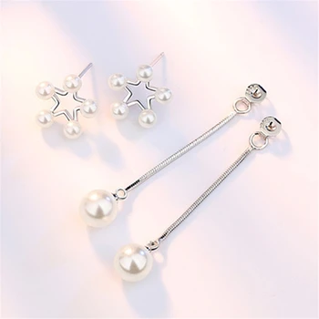 Móda populárne ženské perla strieborné farebné náušnice temperament s strapec dlho odseku päťuholníkové náušnice šperky