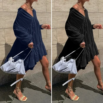 Móda Prehrabať Midi Šaty dámske Letné Sundress ZANZEA Bežné Lístkového Rukáv Patchwoek Vestidos Žena V Krku Šaty Plus Veľkosť 5XL