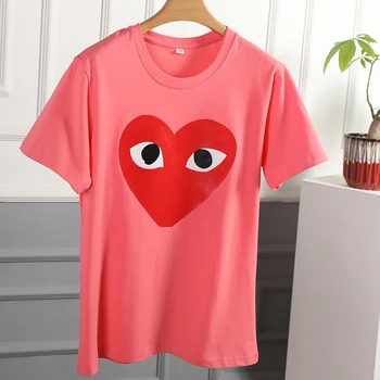 Móda Pár čistej bavlny T-Shirt červené srdce Bežné Priedušná T-shirt Príležitostné Letné Oblečenie Pre Človeka Ženy