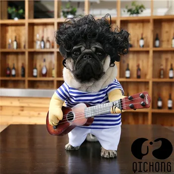 Móda Roztomilý Bavlna Psa Oblečenie Zábavné Oblečenie Tobago Gitarista Obrátil na Malý Pes Pet Kombinézach (color:blue)