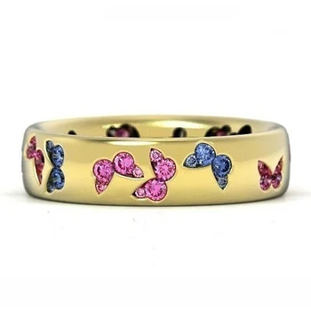Móda strieborná farba crystal motýľ prstene pre ženy roztomilý multicolor zirkón výročie krúžok koktail party šperky, darčeky