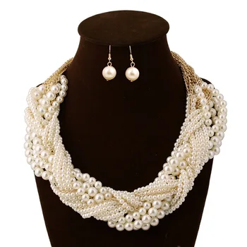 Móda, svadobné doplnky, veľkoobchod Nadsázka multi-layer pearl tkané náhrdelníky náušnice šperky set