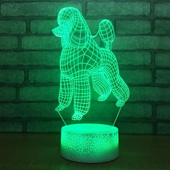 Móda, Umenie, Sochárstvo Ilúzie 7 Zmena Farby Stolná Lampa Novinka Pudel Modelovanie 3D Led Nočné Osvetlenie Dotknite sa Tlačidla Optické Lampy