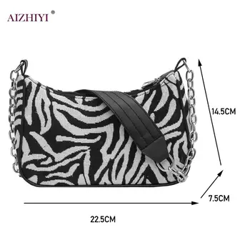 Móda Zebra Vzor Messenger Taška Clotch Ženy Pleca Kabelku Ulici Cestovné Reťazca V Podpazuší Hobo