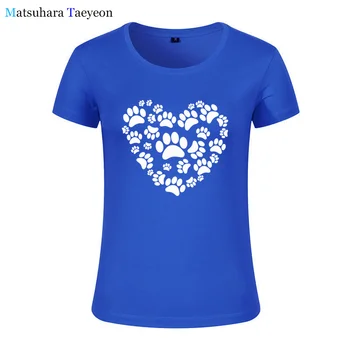 Móda Ženy oblečenie Roztomilý Pes Packa Tlač Na Vašej Srdcovej Steny Anime Tričko T-shirt Ženy Top Krátky Rukáv Ženské oblečenie tričko