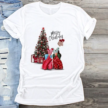 Móda Ženy T-Shirt Písmená Roztomilý Nový Rok Veselé Tee Tričko Vianočné Tumblr Grafické Tričko Žena Tees Camisa Tlačiť T-shirts
