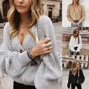 Módne dámske svetre 2020 jeseň a v zime nový sveter farbou tvaru tlačidlo cardigan vonkajšie sveter