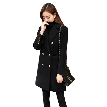 Módne dámske čierne vlnené kabát Hepburn vietor vlnené kabát žena retro nový pás bol chudý jeseň a v zime teplé oblečenie