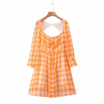 Módne letné šaty žien vintage koberčeky krátke mini šaty žena sexy orange krátky rukáv A-line elegantné party šaty vestidos