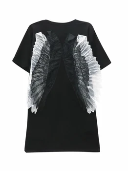 Módne Leto Späť Krídlo T-shirts Ženy, Krátky Rukáv, Dlhé Čierne Tees Femme Voľné Krídla Tees Topy
