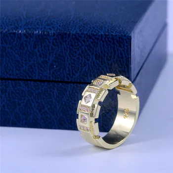 Módne Luxusné Strieborné Farba AAA Zirkón Kamenný Kruh Muž Žena Zlatá Farba Svadobné Kapela Šperky Sľub Prstene Pre Mužov A Ženy