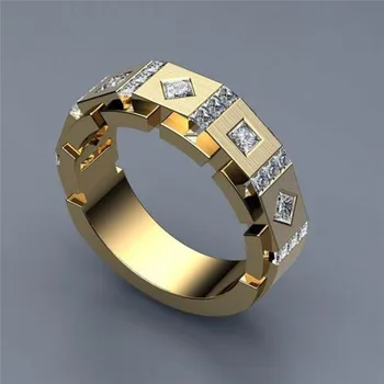 Módne Luxusné Strieborné Farba AAA Zirkón Kamenný Kruh Muž Žena Zlatá Farba Svadobné Kapela Šperky Sľub Prstene Pre Mužov A Ženy