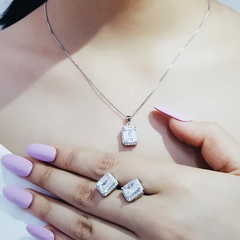 Módne trendy kolo crystal 925 Sterling Silver šperky set pre Svadobné náušnice kvapka náhrdelník prívesok ženy šperky darček J4749