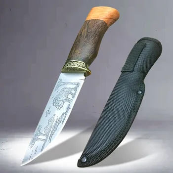 Módne čierne prasa vzor rovný nôž black dreva rukoväť 58HRC vysokú tvrdosť vonkajšie záchranné potápačský nôž