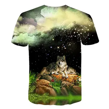 Módny Trend Vlk T Shirt Hviezdne Nebo T -Shirt 3d Tlač Zvierat Bežné Men 'S T -Shirt 2020 Nové Letné Topy