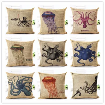 Módny Štýl Kvalitné Kreatívne Retro Ilustrovaných Octopus Mäkký Vankúš Cojines Sedáku Almofadas Bavlnená Posteľná Bielizeň Námestie