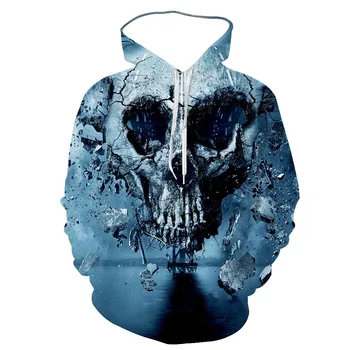 Na jar a na jeseň hip-hop štýl nové 3D simulácia digitálna potlač lebka s kapucňou dlhý rukáv tričko pánske