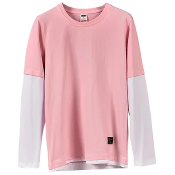 Na jar a v lete nové bavlnené športové topy mužov a ženy, plus veľkosť kórejský falošné dvoch-dielny pozdĺžne dlhým rukávom (T-shirts)