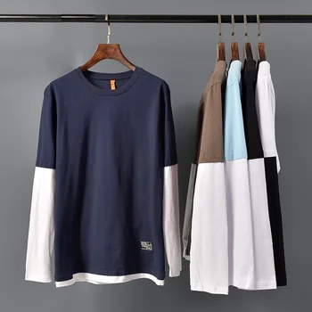 Na jar a v lete nové bavlnené športové topy mužov a ženy, plus veľkosť kórejský falošné dvoch-dielny pozdĺžne dlhým rukávom (T-shirts)