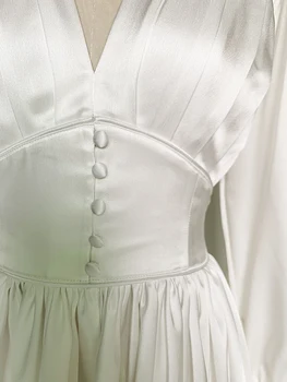 Na jar A v Lete roku 2020 nové tvaru pás chudnutie dlhý rukáv vysoký pás farbou elegantné Office Lady white Vestidos šaty