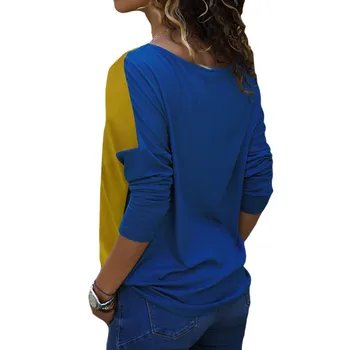 Na Jeseň Roku 2018 Ženy Dlhý Rukáv T-Shirt Módne Patchwork Farebný Blok Tričko Bavlna Príležitostné Voľné Topy Elegantné Dámy Office T-Shirt