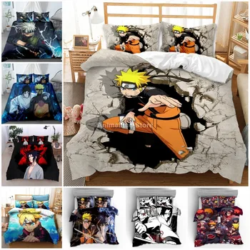 Na Sklade Hot Predaj Naruto 3D Tlač Anime Postavy Kráľa Queen Size Cumlík posteľná bielizeň Nastaviť Deti Vytlačené Perinu Nastaviť obliečka na Vankúš