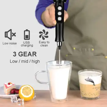 Nabíjateľná Elektrická Metla, Mlieko Frother Prenosné Ručné Vajcia Šľahač 3 Gears Nastaviteľné Automatické Pena Maker Mlieko Foamer Zmiešavač