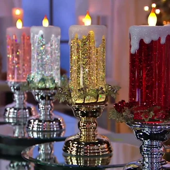 Nabíjateľná Svetlo Sviečky, Vianočné Sviečky, Lampy, LED Romantický Tvorivé Ďakovné Flameless S Lesk Farby Nepremokavé