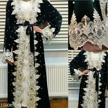 Nadmerné veľkosti 4XL Móda Čipky, výšivky moslimských abaya žena plnej dĺžke modlitba diamond lištovanie islamskej cardigan rúcha pás F952
