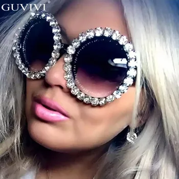 Nadrozmerné Kolo Diamond Slnečné Okuliare Ženy Trend Značka Crystal Slnečné Okuliare Dámy Mužov Drahokamu Okuliare Oculos De Sol Feminino