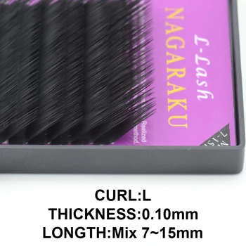 NAGARAKU L curl 7~15 mm MIX noriek rias rozšírenia L curl jednotlivé mihalnice L curl falošné mihalnice premium soft noriek 20 línií.