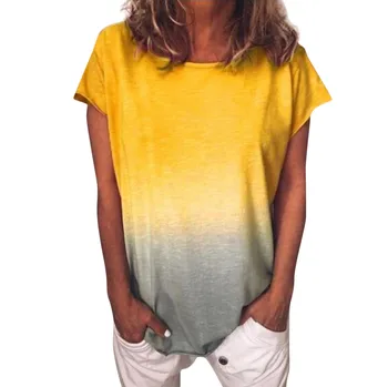 Najlepšie predaj tričko dámske Ležérne Gradient Farba Krátke Rukávy T-Shirt Tunika lete ženy šaty, Topy tričko