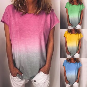 Najlepšie predaj tričko dámske Ležérne Gradient Farba Krátke Rukávy T-Shirt Tunika lete ženy šaty, Topy tričko