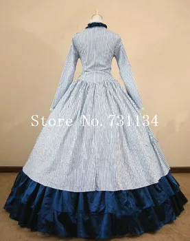 Najlepší Predajca Bielej Pruhované Bavlna Southern Belle Kostým Stredoveké Občianskej Vojny Viktoriánskej Šaty Pre Ženy