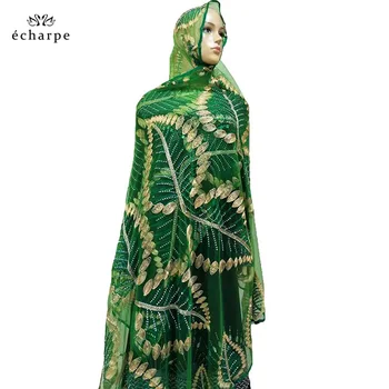 Najnovšie Africkej Ženy Hidžáb Scarfs Leaf Design Veľká Výšivka Mäkké Čistý Šatku Dýchať Materiál Lete Scarfs výrobnú CENU EC202