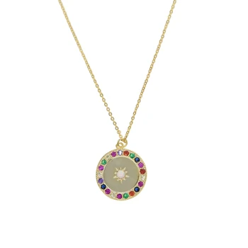 Najnovšie elegantné zlaté veľké mince disku prívesok opal náhrdelník pre ženy vybojovať sun flower s rainbow CZ kole pekné šperky drop náhrdelník